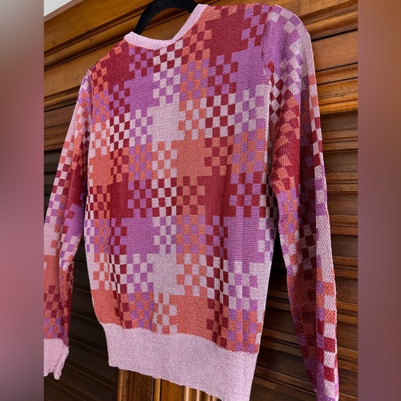 Happy Sheep NWT SIZE SMALL cardigan square pattern Fushia-Copper-Orange-Red - Picture 4 of 9